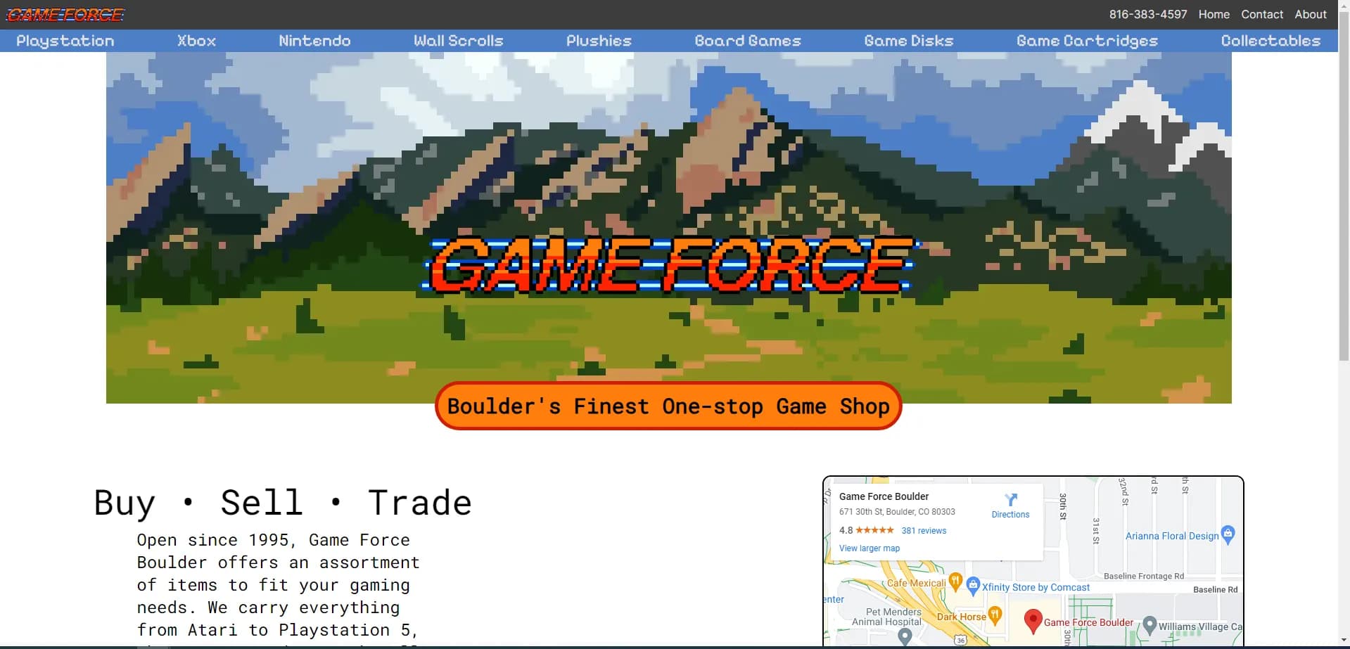 Picture of the Game Force landing page